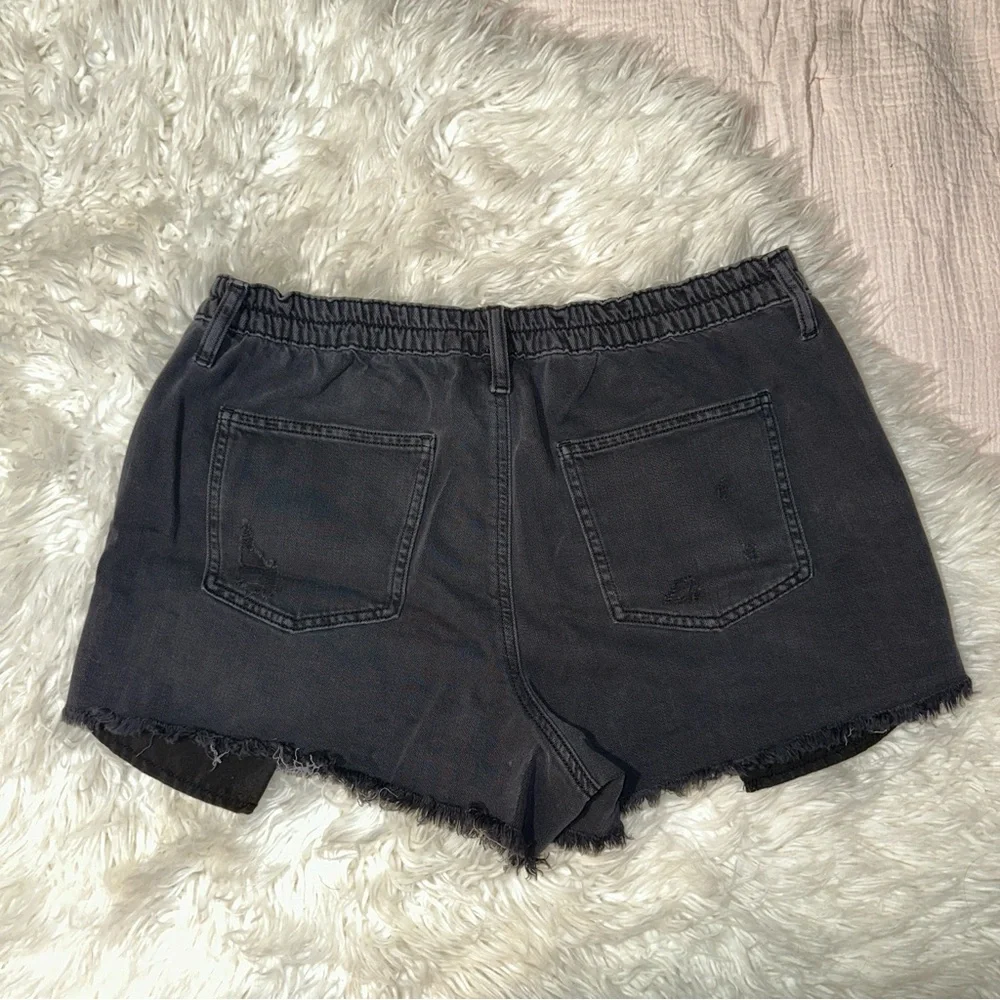 Aerie | Daydream Denim Shorts Black Distressed Frayed Hem Stretch Waist L